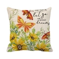 Linen pillow cover with hand-painted sunflowers, butterflies, and dreams quote - Watercolor Sunflower Butterfly Dream Quote Style