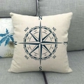 Navy blue vintage compass nautical print on beige linen throw pillow cover - 18x18 Inch / Navy Blue Compass Coordinates Style (16)
