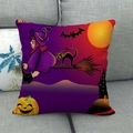 Halloween throw pillow cover featuring a purple witch, black cat and pumpkin design - Purple Witch Black Cat Pumpkin (15)