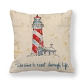 Linen pillow cover with nautical lighthouse design and Take time to coast through life text - 18x18 Inch / Lighthouse Style