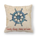 Linen anchor pillow cover with nautical helm design and Family always steers me home quote - 18x18 Inch / Ship Rudder Style
