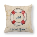 Vintage nautical linen throw pillow cover with lifebuoy design and Love quote - 18x18 Inch / Lifebuoy Style