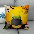 Halloween throw pillow cover with witch cauldron and pumpkin prints on grey sofa - 45x45cm / Yellow Orange Gradient Wizard Pot Style (16)