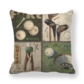 Funda de cojín de lino golf cuadrada con ilustraciones atléticas vintage y tipografía - Atleta Y Panorama Del Campo (3) / 45x45cm