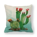 Federa quadrata in lino con stampa di cactus ad acquerello e fiori rossi del deserto - Stile 3