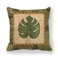 Leinen Kissenbezug mit grünem Monstera-Blatt und Vintage-Kartenmuster im Patchwork-Stil - 45x45cm / Monstera-Blatt-Stil (1)