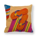 Funda de cojín de lino con pintura al óleo de chanclas de playa sobre fondo blanco - Estilo de Chanclas con Patrón Naranja (2)
