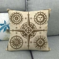 Linen cushion cover featuring vintage nautical compass and sun design on beige sofa - 18x18 Inch / Vintage Compass Sun Needle Style (17)