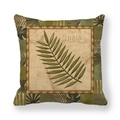 Kissenbezug aus Leinen mit grünen Palmblättern und Vintage Indien Karten-Design auf Weiß - 45x45cm / Palmblatt-Stil (2)
