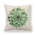 Federa per cuscino in lino con motivo succulento dipinto a mano su tessuto beige - Stile Pianta Grassa Acquerello Due