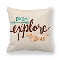 Linnen kussensloop met Dream Explore Discover letters en geometrische pijlpatronen - 45x45 cm / Inspirerende Quote DREAM explore DISCOVER(1)