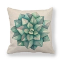 Fodera per cuscino in lino con eleganti piante succulente ad acquerello su base beige - Stile Pianta Grassa Acquerello Tre
