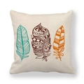 Moderne linnen kussenhoes met bohemien verenpatronen in groenblauw, bruin en oranje - 45x45 cm / Boheems Verenpatroon(2)