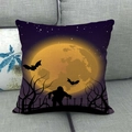Linen Halloween pillow case featuring a golden moon and bats on purple starry background - Purple Starry Sky Bat Style (19)