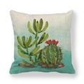 Federa quadrata in lino con stampa di cactus ad acquerello e fiori rossi vivaci - Stile 4