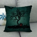 Halloween decorative linen pillow cover with vintage dark green pumpkin and bat silhouette - Dark Green Jack-o-Lantern and Dead Tree Style (20)