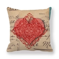 Linen heart pillow cover with vintage French postcard print for home decor - Red Artistic Heart Style