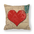 Vintage linen pillowcase with red damask heart and Italian postcard design - Red Damask Heart Style