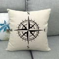 Beige linen cushion cover with black nautical compass print on a modern sofa - 18x18 Inch / Black Starburst Compass Symbol Style (19)
