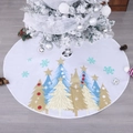 White Christmas tree skirt with blue and gold tree prints and glittery snowflakes - Diameter 123cm / Large White