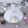 White Christmas tree skirt with gold glitter tree prints and green snowflake decor - Diameter 43cm / Small White