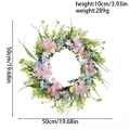 Detailoverzicht van de 50cm Paaskrans met afmetingen voor diameter en gewicht - Roze Bloem Schattig Konijn Krans