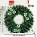 Ghirlanda di Natale artificiale con bacche rosse e aghi in PVC diametro 40cm decoro - Ghirlanda Verde Con Foglie