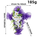 Easter purple mesh cross wreath with white lilies and green ferns, 50x41cm hanging decor - Purple