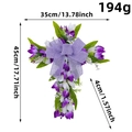 Cross-shaped Easter wreath with purple tulips, burlap bow, and greenery, 45cm size - Purple
