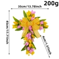 Easter cross wreath with pink and yellow tulips and burlap bow, 45x35cm floral decor - Yellow