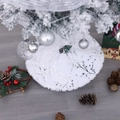 White plush Christmas tree skirt with silver glittery branch and berry pattern - Silver Branch Style