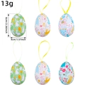 Lot de 6 œufs de Pâques en mousse décorés avec lapins et fleurs et rubans de suspension - Style Pastoral Floral Et Lapin (Style C)