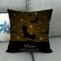 Square Halloween linen pillow cover featuring bats and trees on a gray sofa - Black Gold Bats Dead Tree Halloween (19)