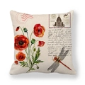 Leinen-Kissenbezug mit rotem Mohnblumen-Motiv und Vintage-London-Stempel-Design - Mohn & Libelle Stil (2)