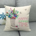 Linen summer cushion cover with bicycle rain boots flower print on grey sofa - 45x45cm / Flower Rain Boots Style (1)