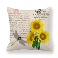 Leinen Kissenbezug mit Sonnenblumen Libellen und Schmetterlingsdruck auf weißem Grund - Sonnenblume & Schmetterling Stil (3)