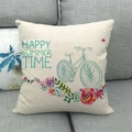 Linen pillow cover with vintage bicycle and colorful summer flowers on a grey sofa - 45x45cm / Vintage Bicycle Style (2)