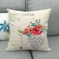 Linen summer bicycle cushion cover with flower cart print on a modern grey sofa - 45x45cm / Flower Cart Style (3)