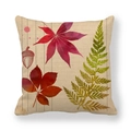 Linen autumn throw pillow cover featuring watercolor maple leaves and acorn patterns - Maple Leaf and Acorn Pattern / 45x45cm
