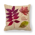 Linen Thanksgiving throw pillow cover with watercolor autumn leaves and snail print - Snail and Purple Leaf Pattern / 45x45cm