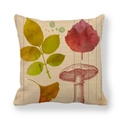 Modern Thanksgiving linen pillowcase with autumn leaves and mushroom botanical print - Mushroom and Ginkgo Pattern / 45x45cm
