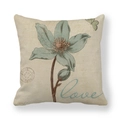 Linen blend throw pillow cover with vintage hand-painted blue floral and butterfly design - Cyan Blue Floral Butterfly (Love) / 18x18 Inch