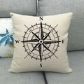 Linen pillow cover featuring a black nautical compass print on natural beige fabric - 18x18 Inch / Black Vintage Compass Lifestyle Style (20)