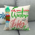 Linnen kerstkussensloop met een meisje, geschenken en feestelijke wensentekst - Kerst Meisje Stijl (3)