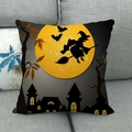 Linen Halloween pillow cover featuring yellow moon, witch and castle design - Witch Moon Castle (21)