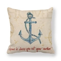 Linen anchor pillow cover with blue nautical watercolor design and compass map print - 18x18 Inch / Anchor Style
