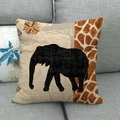 Leinen Kissenbezug mit afrikanischem Tiermotiv, Elefantensilhouette und Landkarten Design - 45x45 cm / Elefanten Silhouette (Stil 2)
