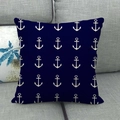 Minimalist navy blue linen cushion cover with white anchor pattern on a sofa - Dark Blue Full Print White Anchors