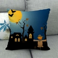 Linen Halloween moon cushion cover with flying bats and pumpkin scarecrow pattern - Pumpkin Man Castle Bats (22)