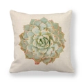 Federa per cuscino in lino con stampa realistica di pianta succulenta verde - Stile Pianta Grassa Acquerello Quattro